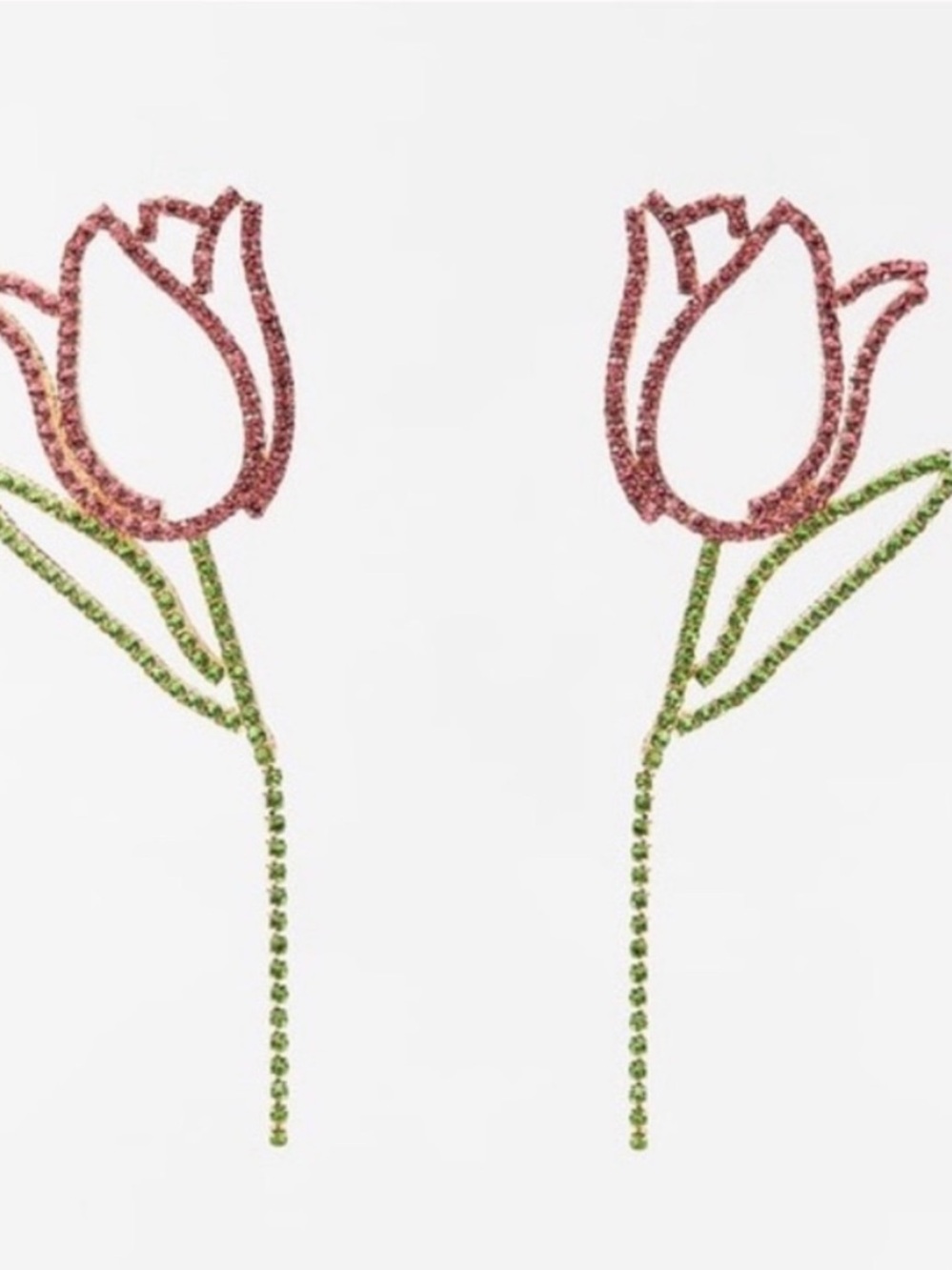 New! Pink Rhinestone Tulip Rose Flower Earrings NWOT - Picture 2 of 3